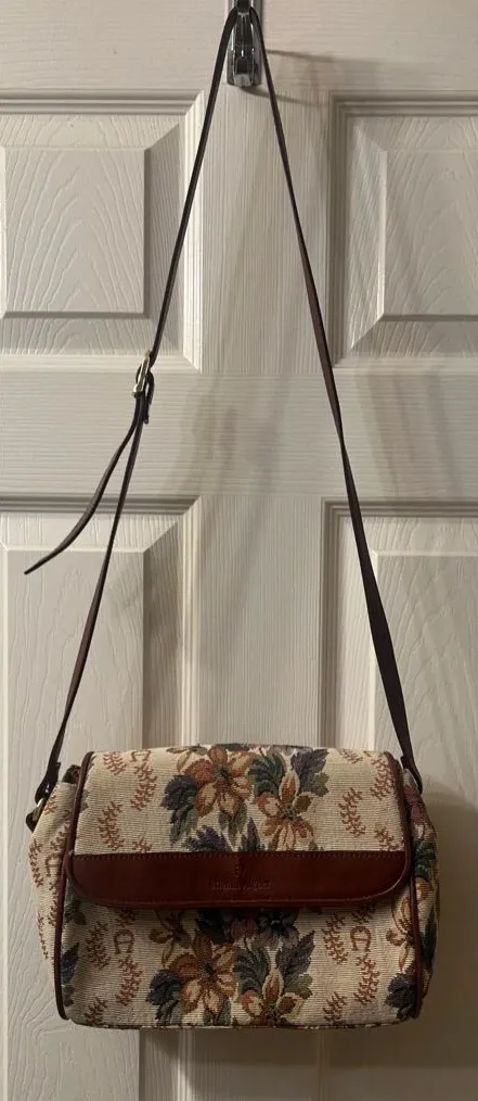 Etienne Aigner Floral Tapestry rare Crossbody with Brown Trim