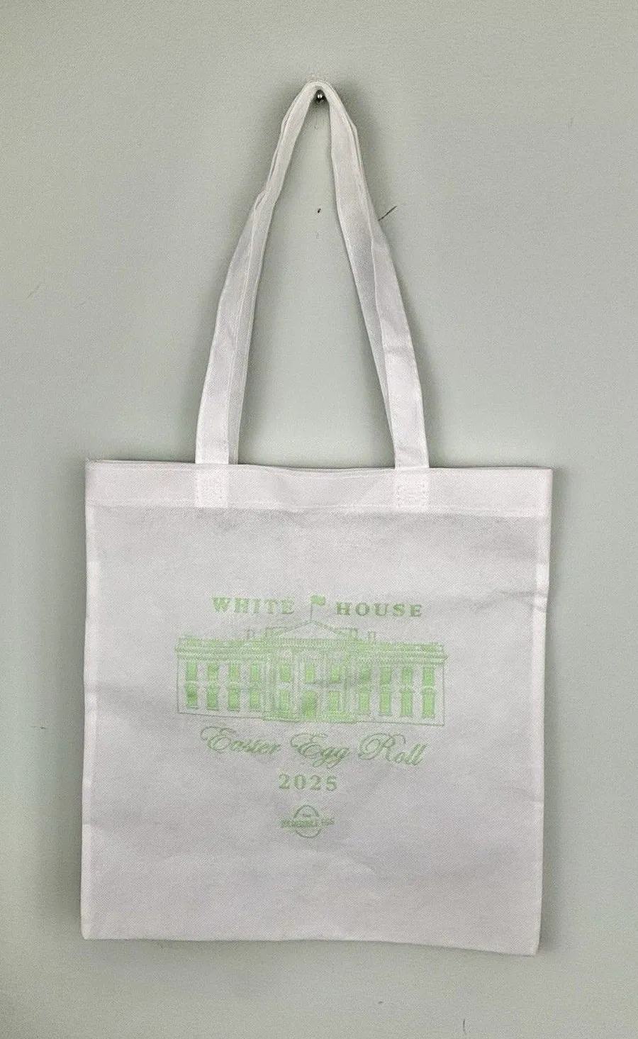 White House 2025 Easter Egg Roll White Tote Bag Neon Mint Green Lettering