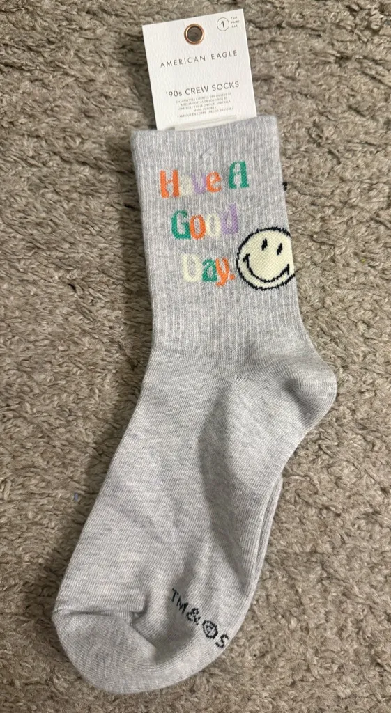 American Eagle Gray AE Have a Good Day Smiley® Colorful ‘90s Crew Socks