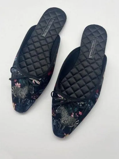 Banana Republic Pointy-Toe Slippers Zebra Watercolor Floral Print Sz 6.5 - 7.5