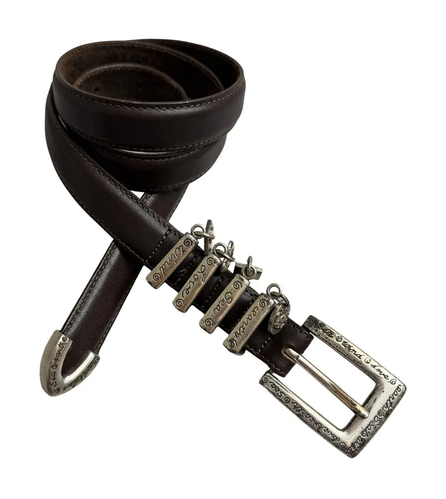 Brighton Belt Womens Medium Brown Leather Engraved Silver Hardware Charms Boho