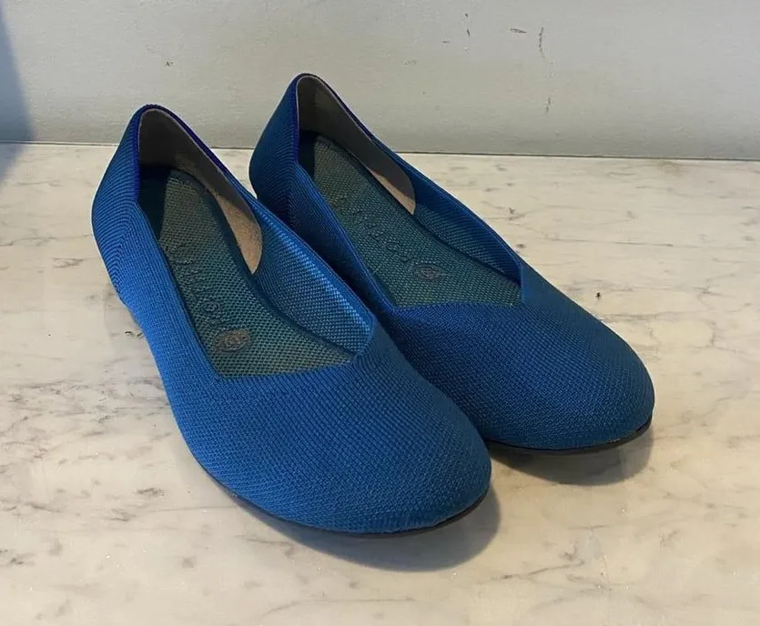Rothy's The Flat Shoes Womens Size 9 Blue Knit Ballet Flats Washable Eco Comfort