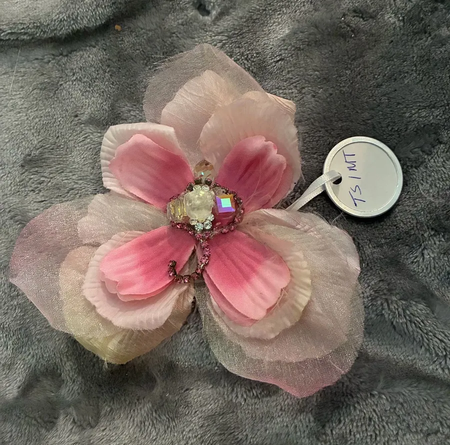 Pink/Pink Ombre Beaded Flower with Pin Back Pink