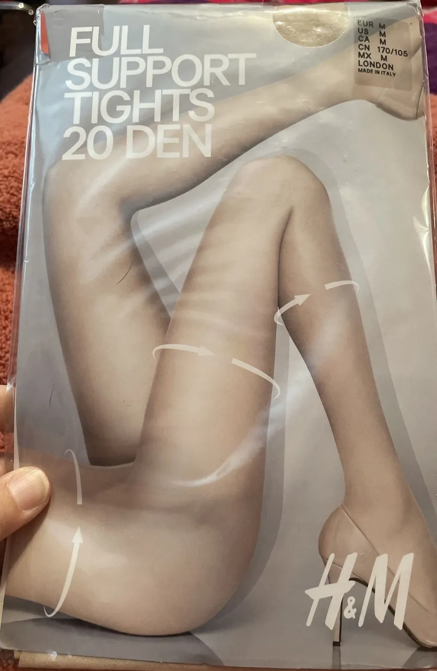 H&M M Full Support Tights Beige 20 Denier Sheer Semi-Shiny Made in Italy NEW