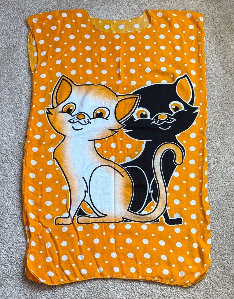 Unbranded Orange Polka Dot Cat Graphic Sleeveless Tunic/Coverup. Size Medium