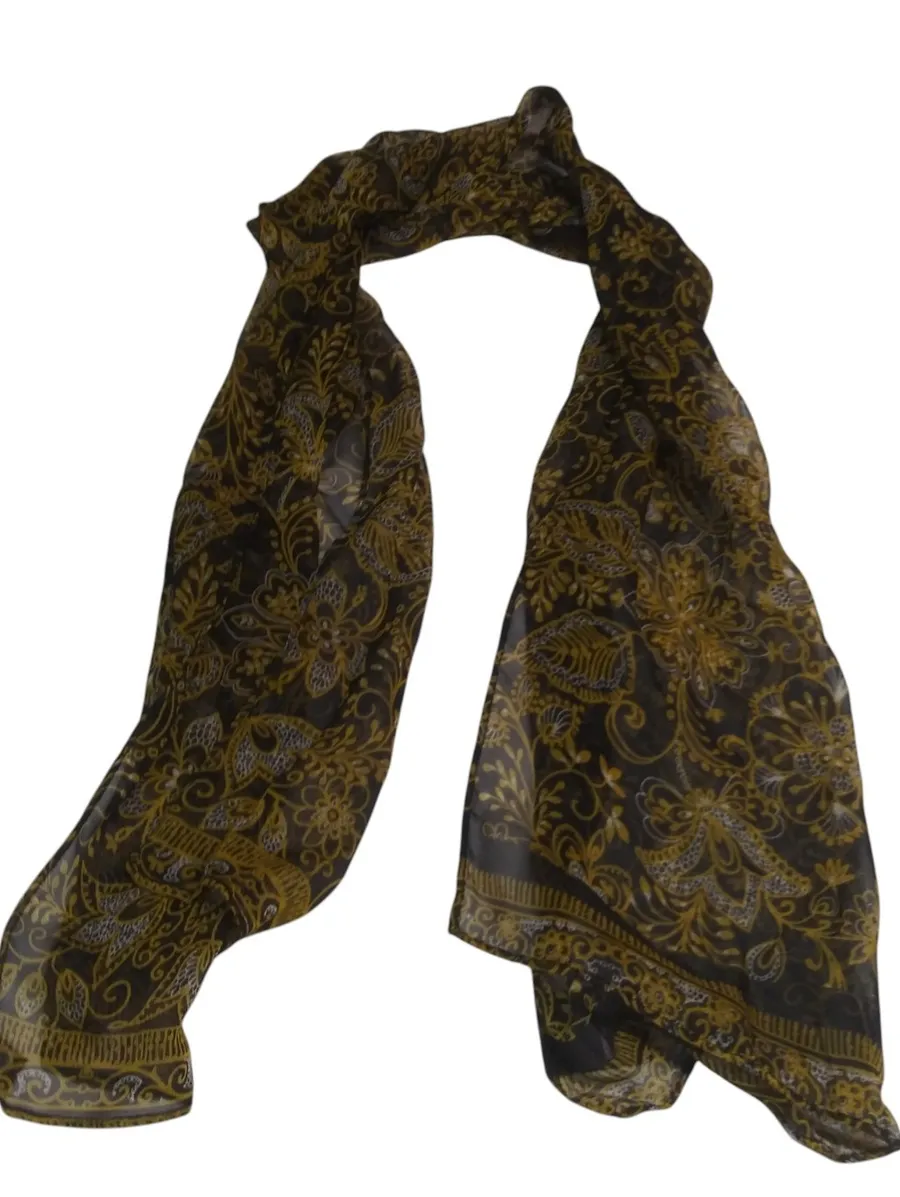 Tahari Black and Gold Floral Sheer Silk Neck Head Scarf