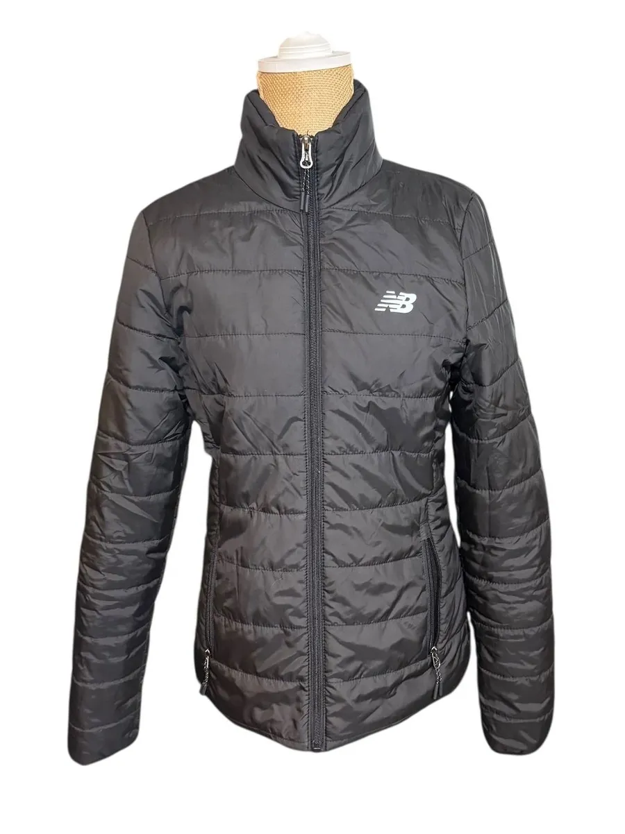 New Balance Women's Puffer Jacket Black Full Zip Stand Collar Quilted Warm