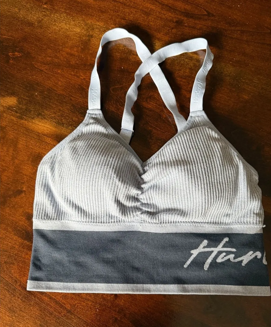 Hurley Light Gray Ribbed Sports Bra with Adjustable Straps