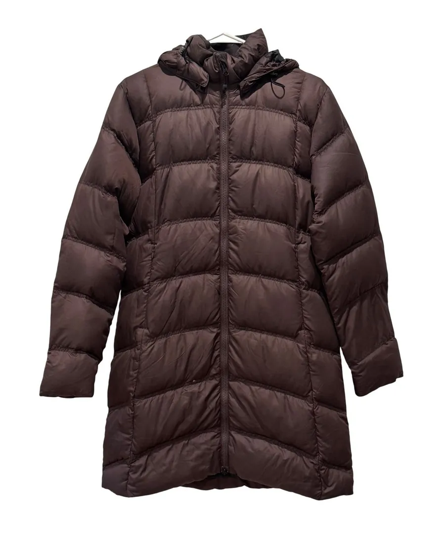 Eastern Mountain Sports Long Puffer Zip Off Hood Down Jacket Brown Women's Small