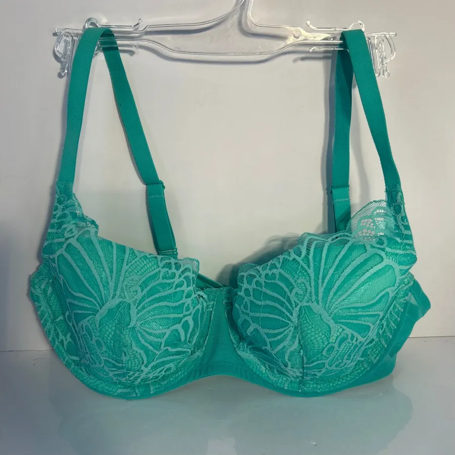 Felina 38C Teal Lace Underwire Balconette Bra Adjustable Straps Back Closure