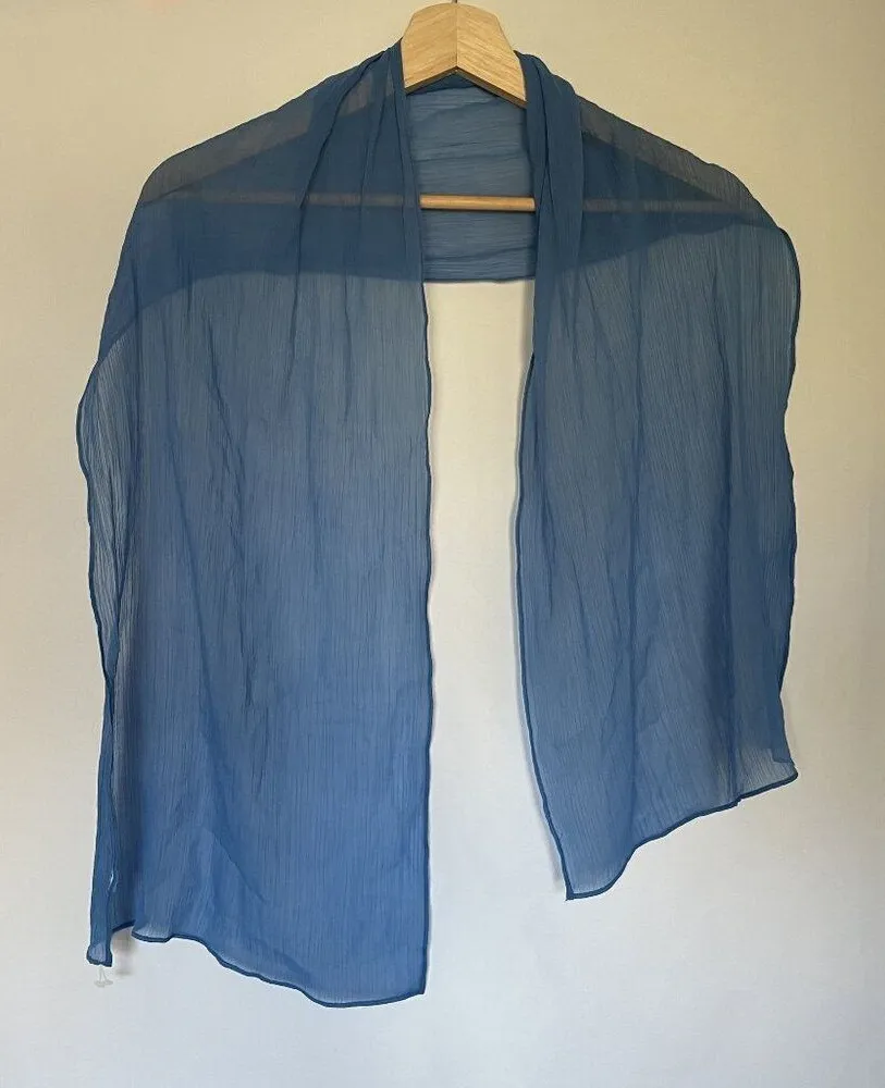 Sheer blue lightweight short scarf chic statement piece fall style casual color Blue