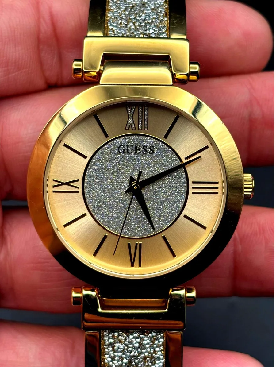 Guess Aurora Women's Gold-Tone Stainless Steel & Zwarovski Crystals Bangle Watch
