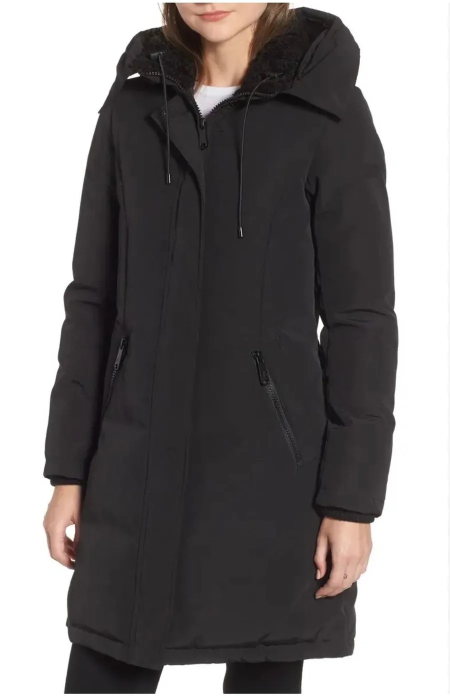 Sam Edelman Black Hooded Down Parka Jacket Womens Size Medium