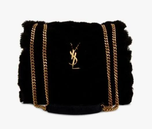 Authentic Yves Saint Laurent Black Loulou Suede & Shearling Shoulder Bag