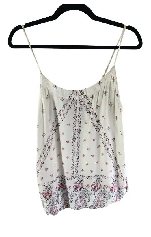 P.J. Salvage Floral Print Cami Top M Lightweight White Pink Sleeveless Crochet Size M