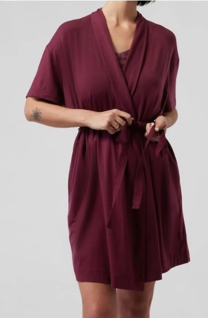 Athleta | Nighttime Bliss Short Sleeve Robe Plum Wrap Loungewear Bathrobe Relax