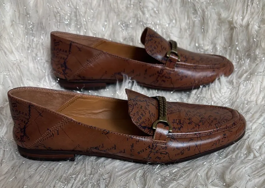 Patricia Nash Brown Women’s Map Print Leather Loafers Shoes Size US 8M EU 38M