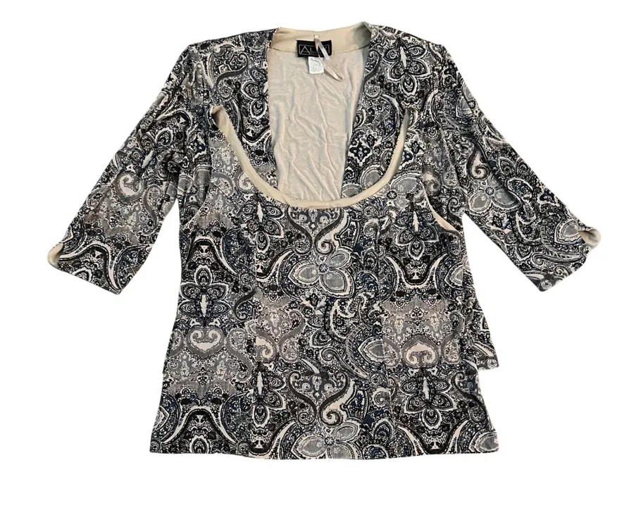 Alex Evenings Womens XL 2 Piece Set Paisley Jacket Tank Top Metallic Beige teal