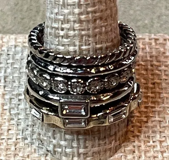 Express Multi-Row Stacked Statement Ring Mixed Pave & Baguette Stones NWT Vintag