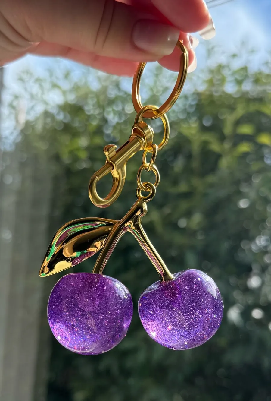 Purple Sparkly Cherry Key Chain/Bag Charm Size undefined