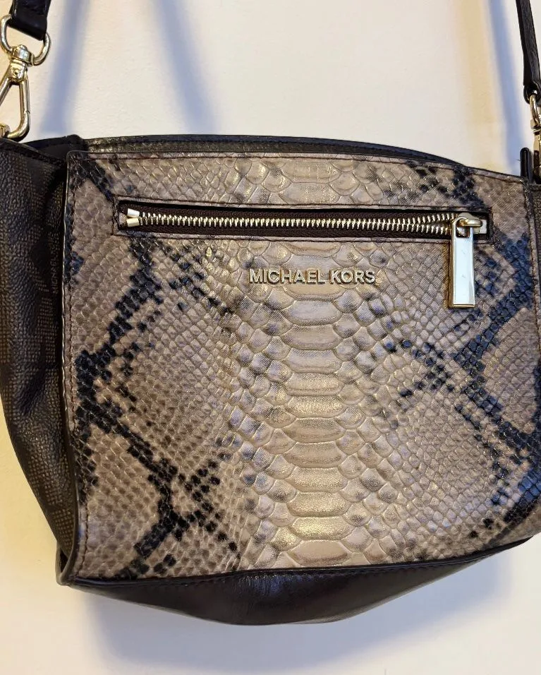 Michael Kors Sophie Leather Messenger Crossbody Bag Purse Python Snake Skin