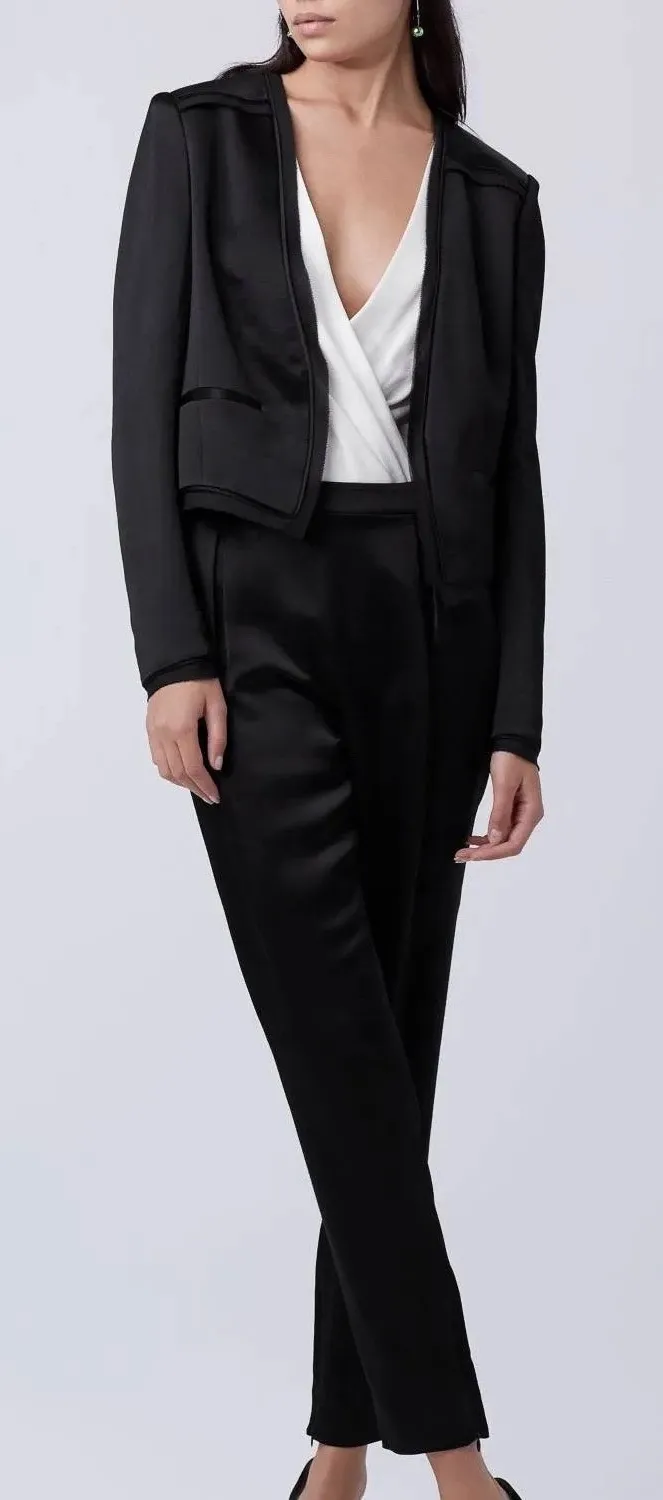 Diane von Furstenberg DVF Larra Hammered Satin Pantsuit Set Size 4 Blazer Jacket