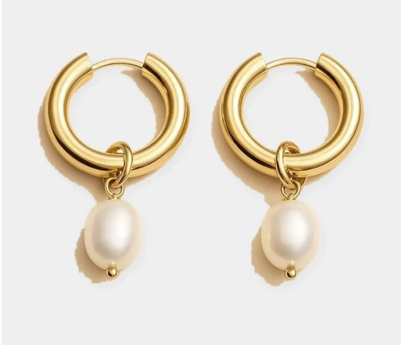Bethany Pearl Drop Hoop Earrings