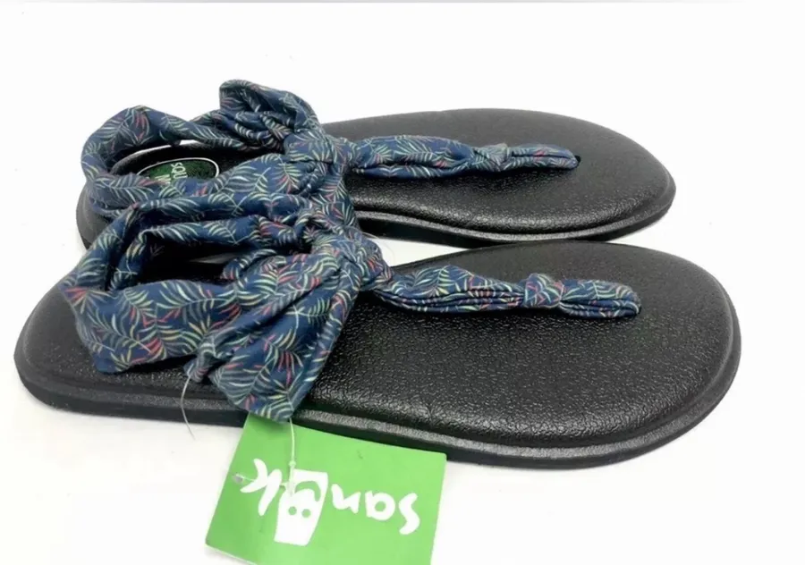 Sanuk Yoga Sling Ella Navy Paradise Palms Sandals Sz 8