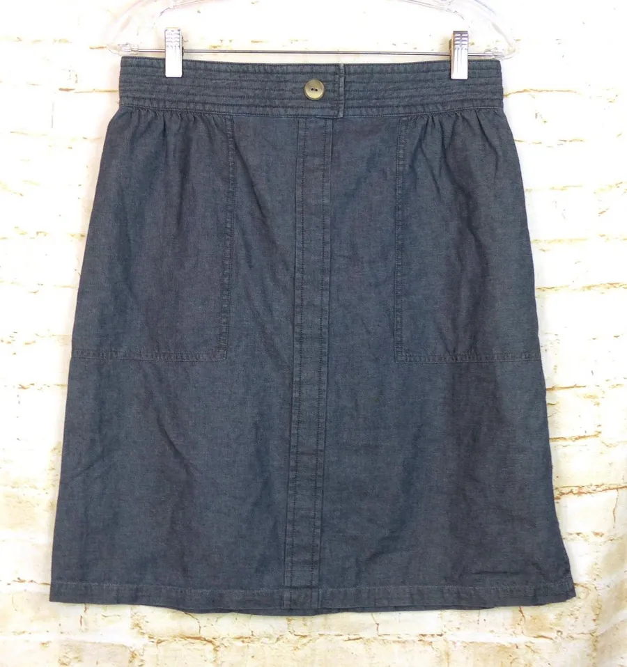 A.P.C. Chambray Skirt Womens 40 US 8 Blue Cotton Linen A Line Utility Pockets