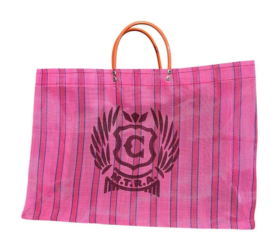 NWOT Consuela Fiesta Pink Striped Shopping Tote Mesh Bag