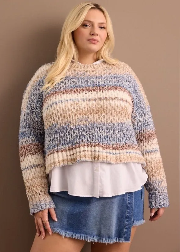 Arula Samantha Crop Ombré Loose Weave Crop Sweater NWT 1X Blue
