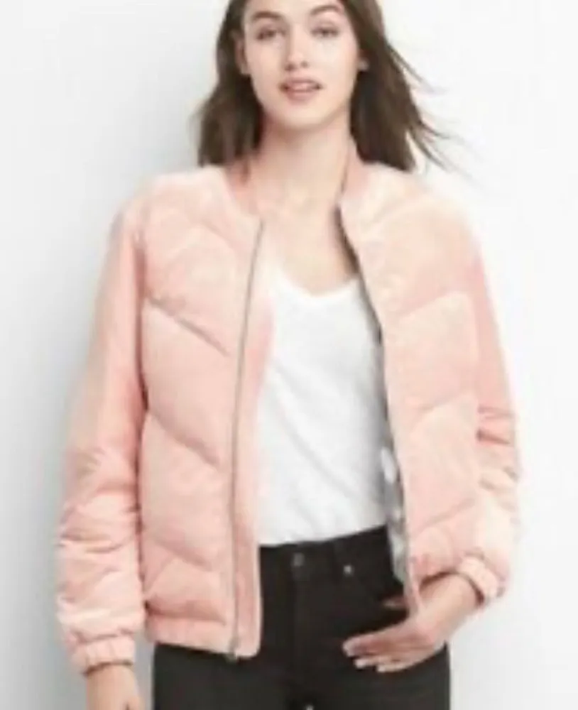 GAP pink down alternative crushed velvet coat