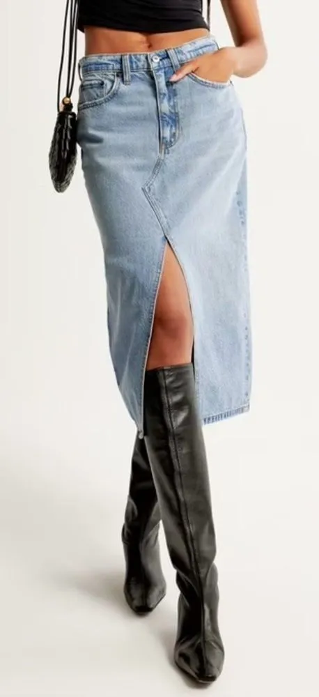 NEW Abercrombie & Fitch front slit denim midi skirt women’s plus size 18 / 34