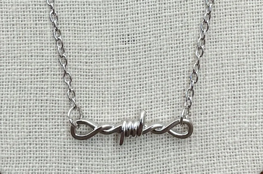 Barbed Wire Pendant Necklace Silver