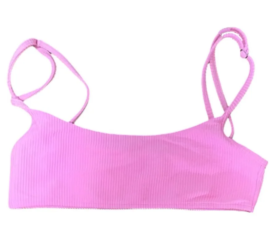 Hot Neon Pink Ribbed Gavin Bralette Bikini Top Adjustable Straps