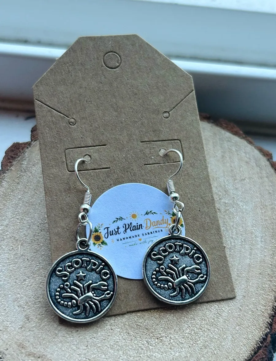 Silver Tone Scorpio Zodiac Charm Dangle Earrings Astrology Horoscope Jewelry NWT