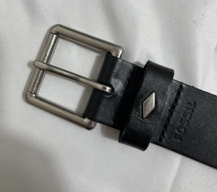 Fossil Diamond Keeper Black Belt Size Medium Black Faux Leather 1.5" Wide 36"