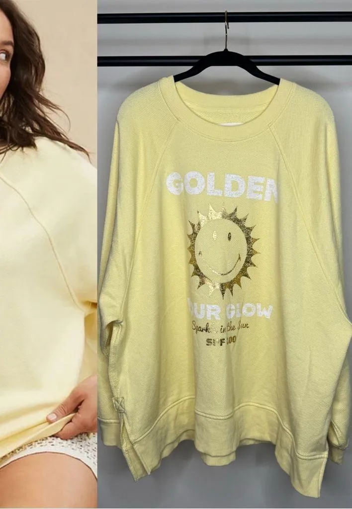 Aerie Golden Hour Glow Graphic Oversized Crewneck Sweatshirt size XL Beachy