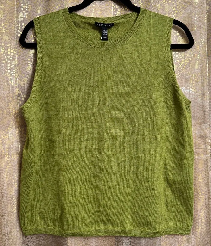 Eileen Fisher Green Organic Linen Cotton Sleeveless Sweater Knit Vest XS NWT