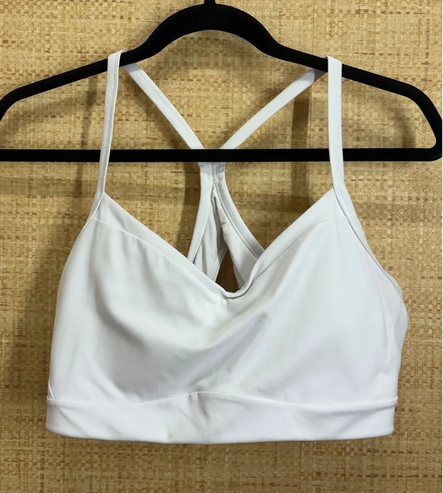 Athleta Strappy Racerback Sports Bra Women XL White Activewear Yoga Gym Top