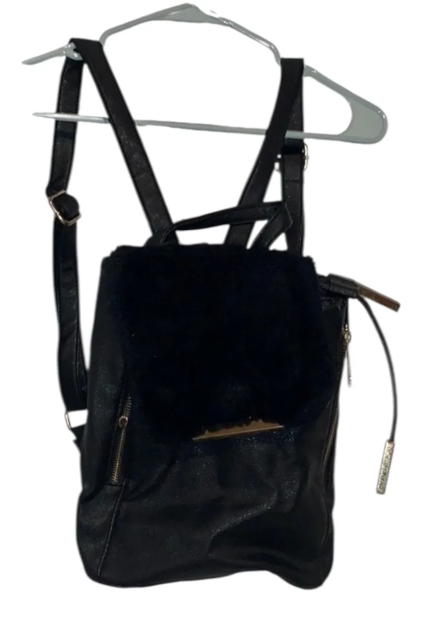 Black faux leather faux fur backpack Medium Size