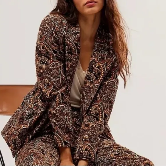 Driftwood Velvet Paisley Jacquard Blazer 70’s Western Embroidery Boho SZ S
