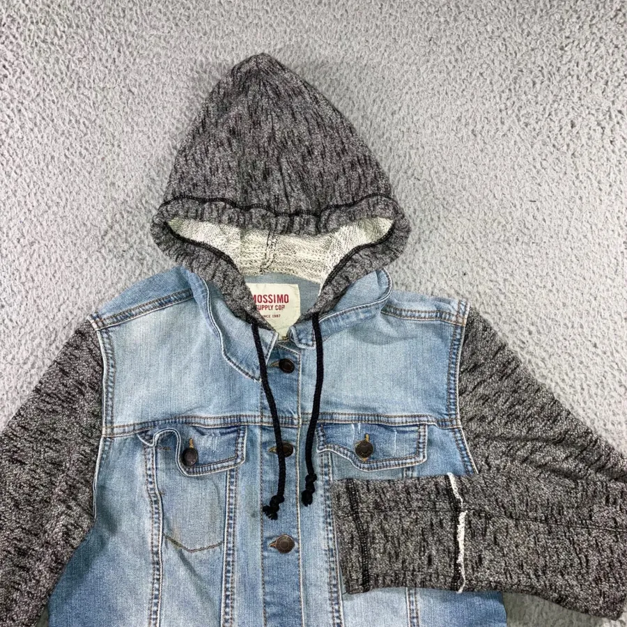 Denim Hoodie Jacket Women M Blue Gray Mixed Media Grunge Street Indie Outerwear Size M