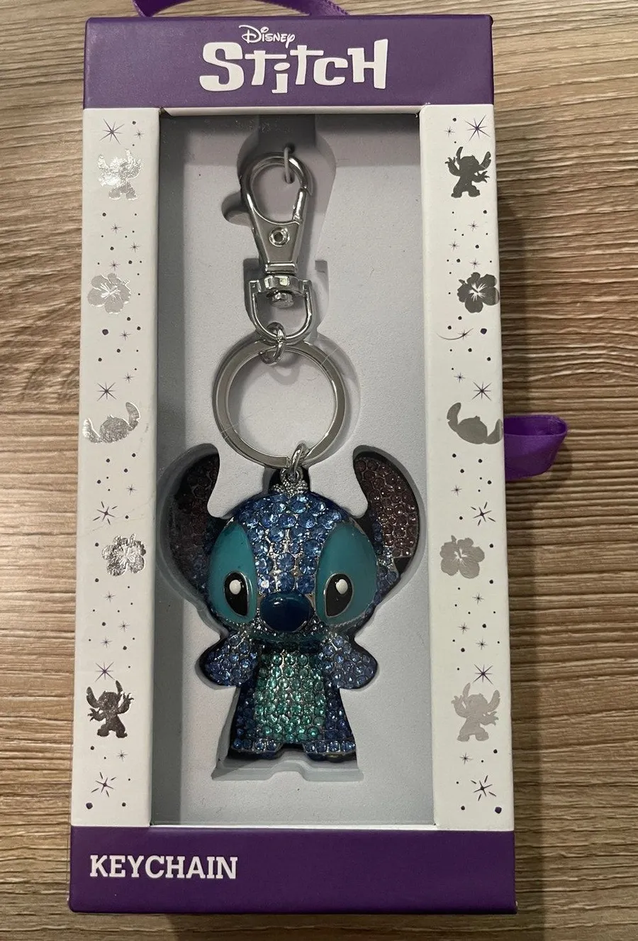 Disney Stitch Glitter Keychain Blue Bag Charm Sparkly Rhinestones NEW