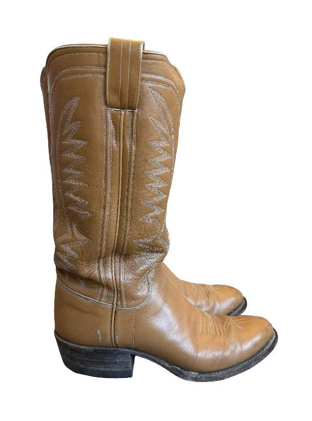 M.L. Leddy & Sons Tan Leather Handmade Western Cowboy Boots Rodeo Size 7 Women's
