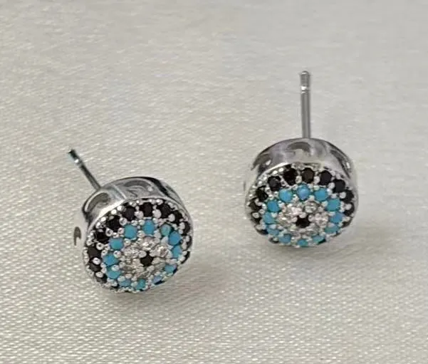 8mm Evil Eye Stud Earrings for Men Women Punk Hip Hop Streetwear Unisex Style Silver