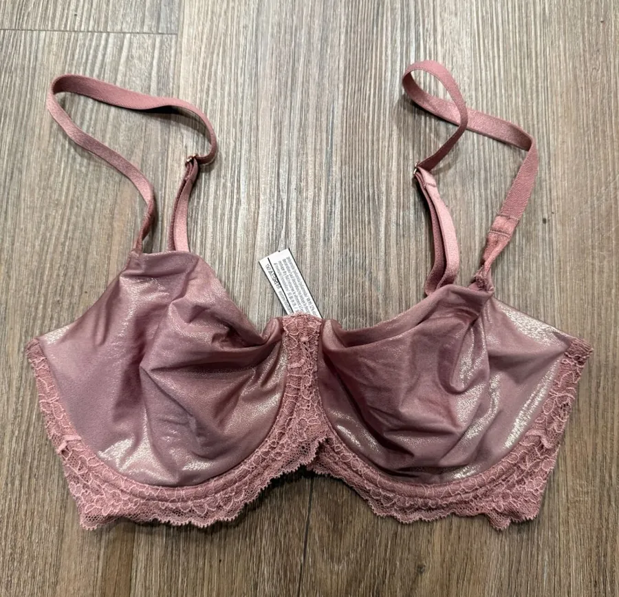 Victorias Secret Dream Angels Metallic Rose Pink Lace Push Up Bra 32DD