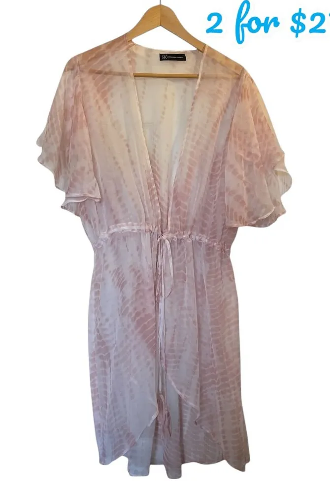 INC INTERNATIONAL CONCEPTS Pink/White Sheer. beach Cover Up Kimono Jacket Topper Pink Size undefined