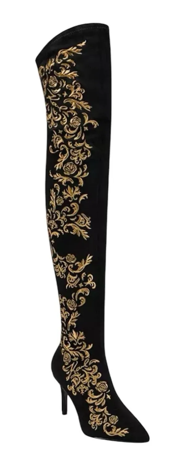 KARL LAGERFELD PARIS Rhodri Rococo Over-the-Knee Tall Boot Embroidered Size 10