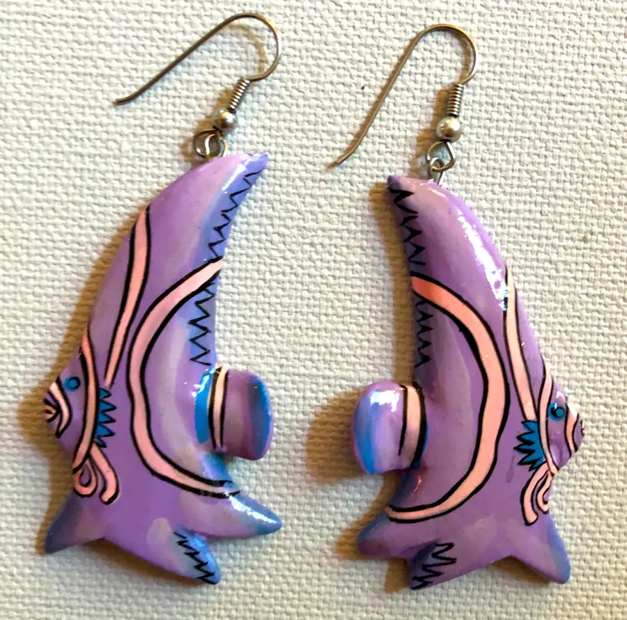 Funky fish lightweight dangle earrings purple